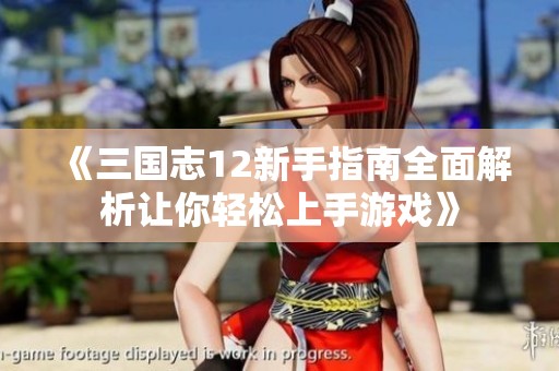 《三国志12新手指南全面解析让你轻松上手游戏》